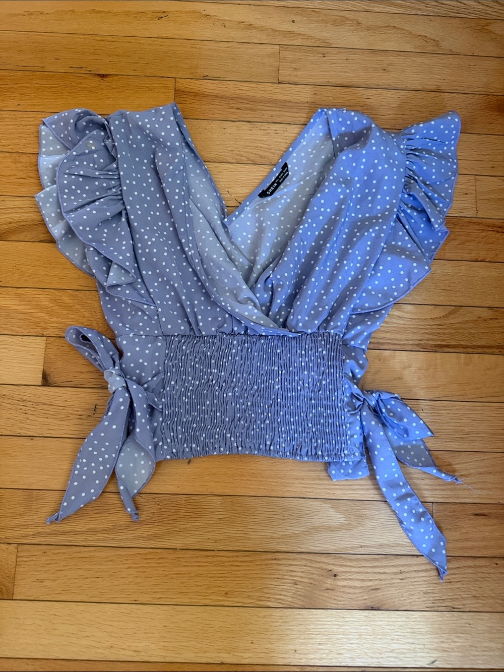 Polka Dot Smocked Wrap Top - Light Purple